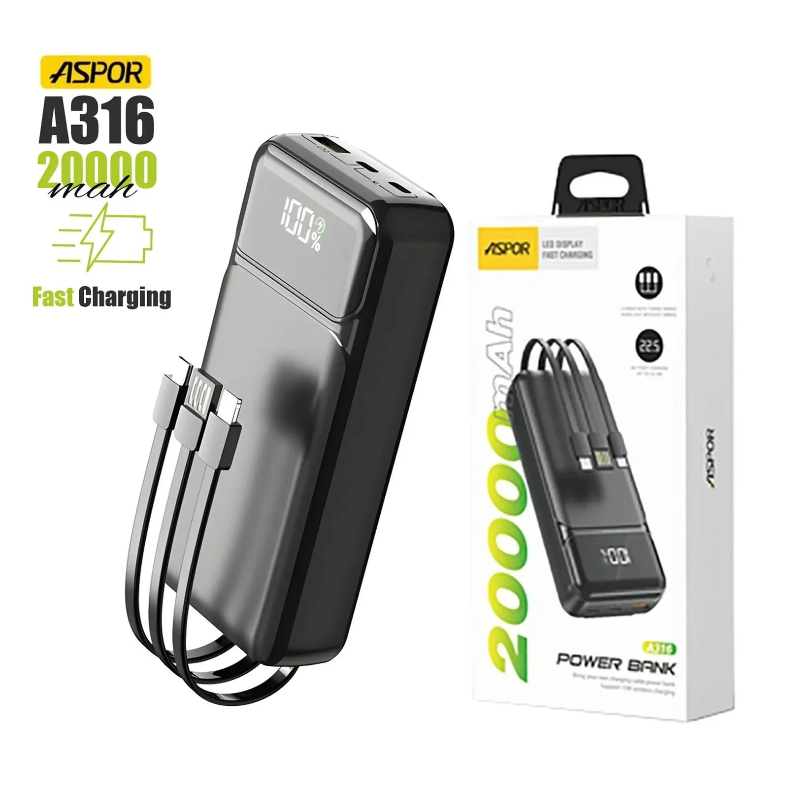 ASPOR (A316) 20000MAH POWER BANK - BLACK