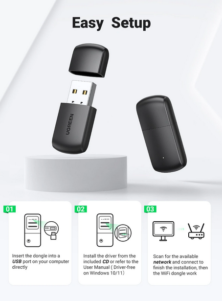 UGreen AC650 11ac Dual-Band Wireless USB Adapter - 20204 – SimplyTek